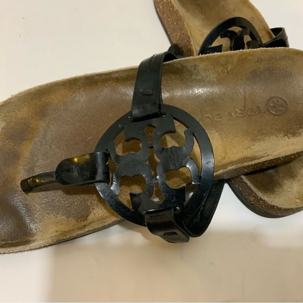Tory Burch Miller Cloud Patent Leather Sandal Perfect Black/Natural Size 7 - Picture 3 of 8